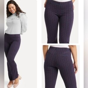 Betabrand Women's Checkered Straight Stretchy Pants - Blue and Red